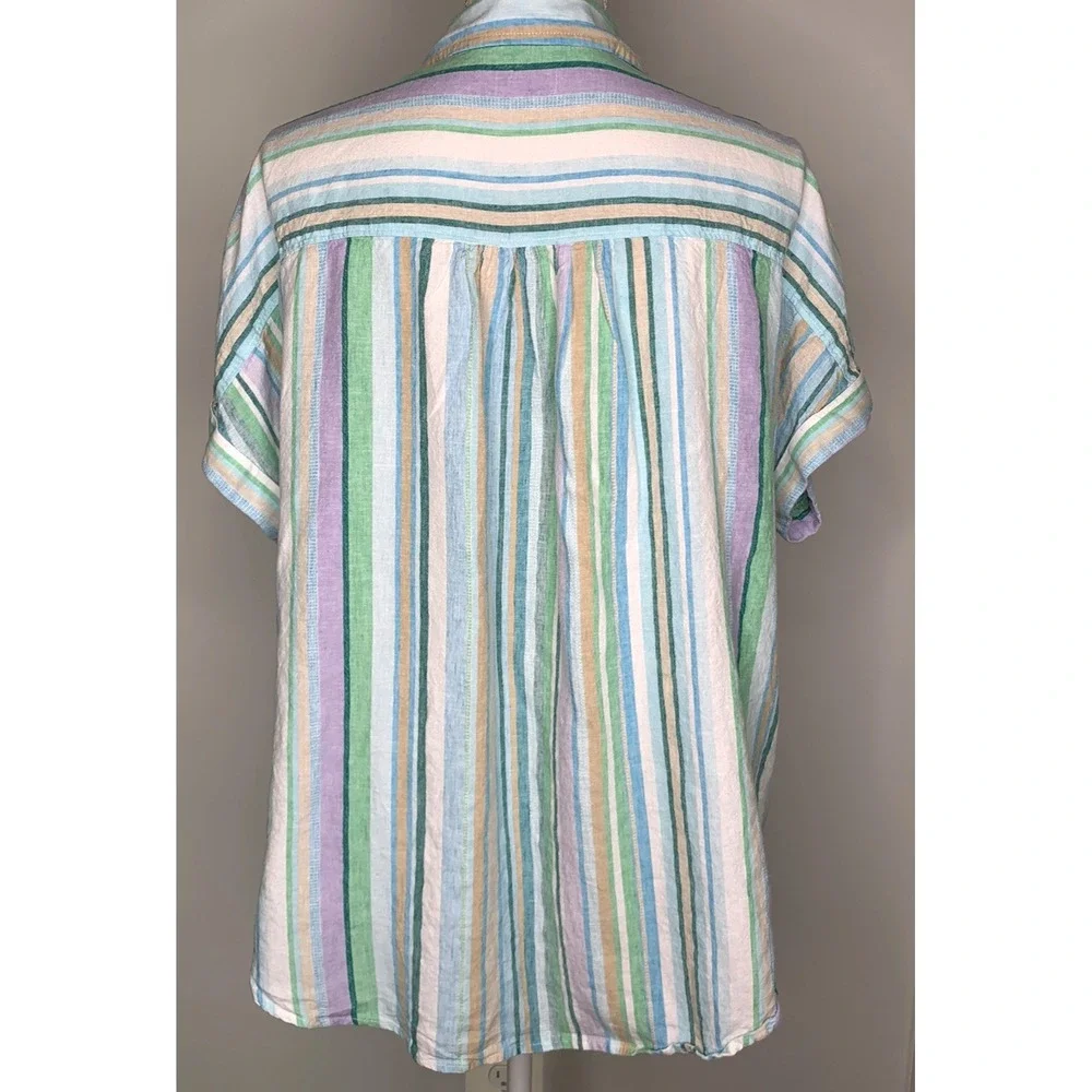 Blouse Shirt Womens XL 16-18 Linen Striped Cottagecore Vacation Time & Tru - Picture 4 of 7